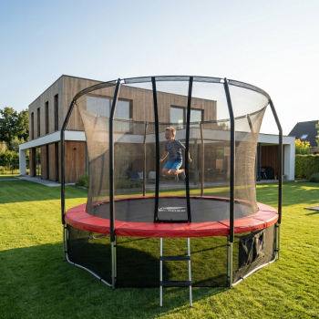 Батут каркасный 420см SCHOLLE Space BR14FT с защитной сеткой и лестницей 14фут красный/синий vasil - Игровые-столы.рф